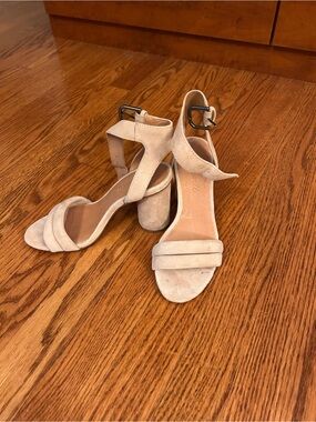 Madewell Suede Ankle-Strap Block Heel Sandals in Beige